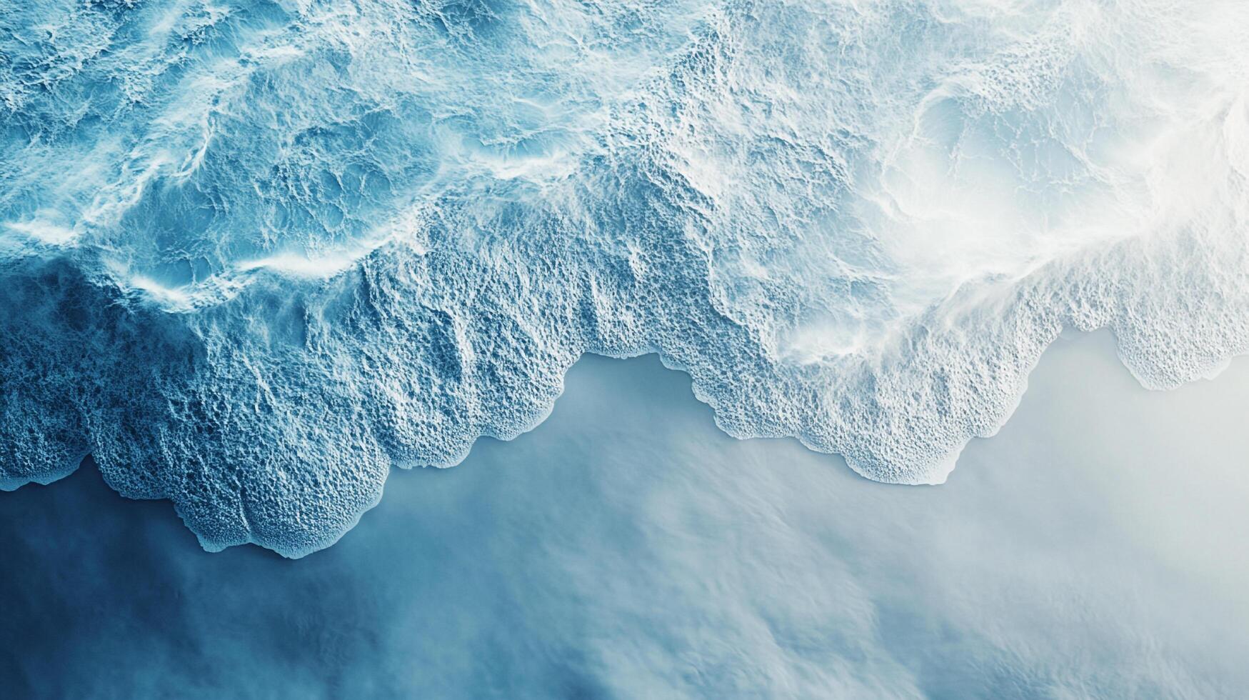 Aerial view of blue ocean waves and foam meeting the shore. Calming tones and textures create a serene coastal landscape. photo