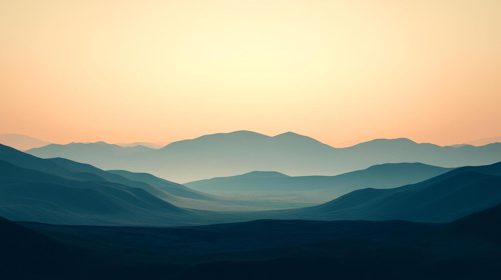 A landscape of layered mountain ranges fading into the horizon under a soft, ethereal sunset, invoking tranquility and natural beauty. photo