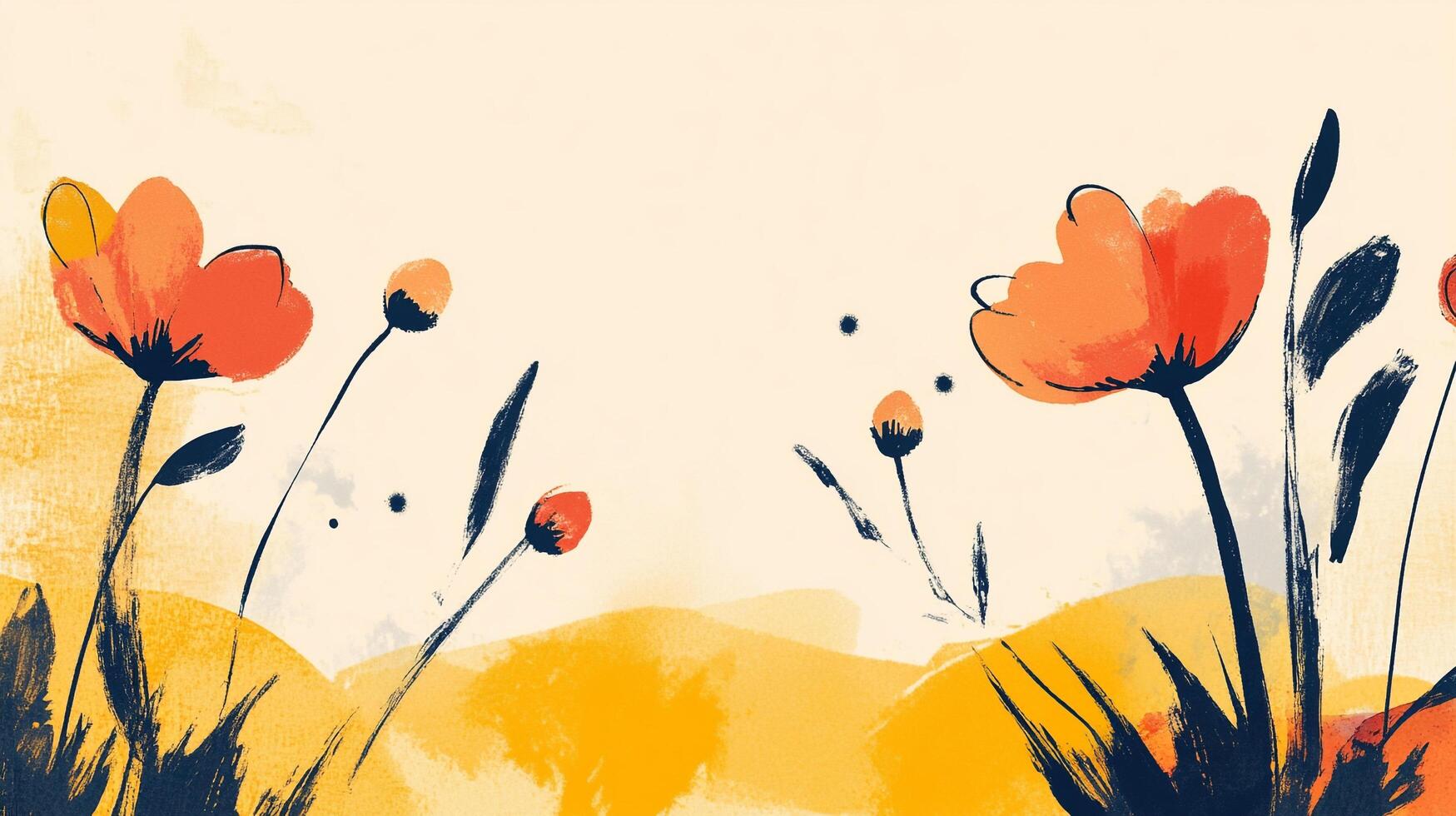 Artistic floral painting with soft textures and warm colors. The painting presents simple flowers in an abstract style. photo