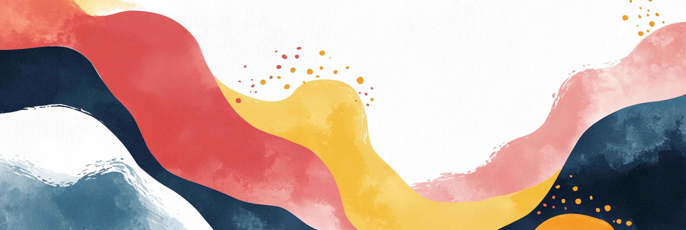 Abstract watercolor background. Colorful waves in red, yellow, blue and pink. Minimalist design with delicate color transitions. photo