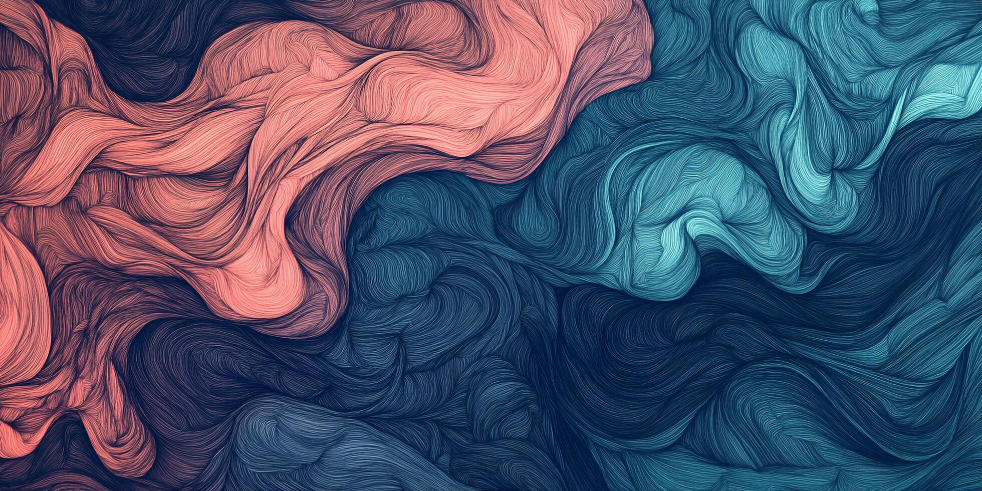 Abstract illustration of flowing lines in shades of blue and coral, creating a sense of movement and depth with swirling patterns. photo