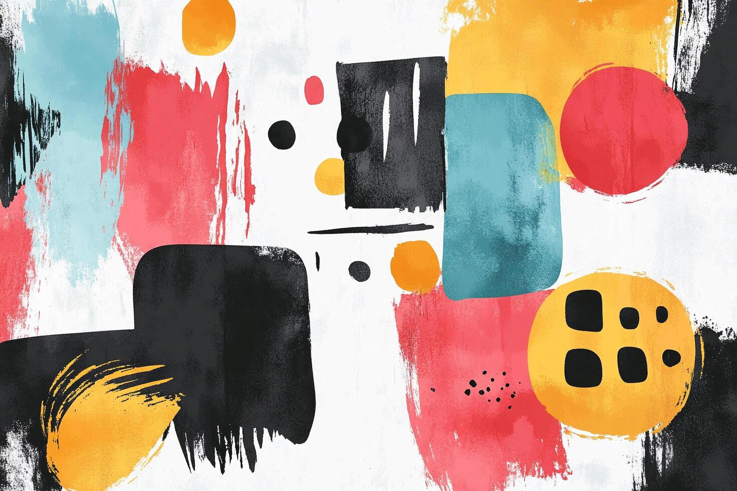 An abstract artwork featuring a blend of geometric shapes and brushstrokes in a vibrant color palette, creating an eye-catching visual. photo