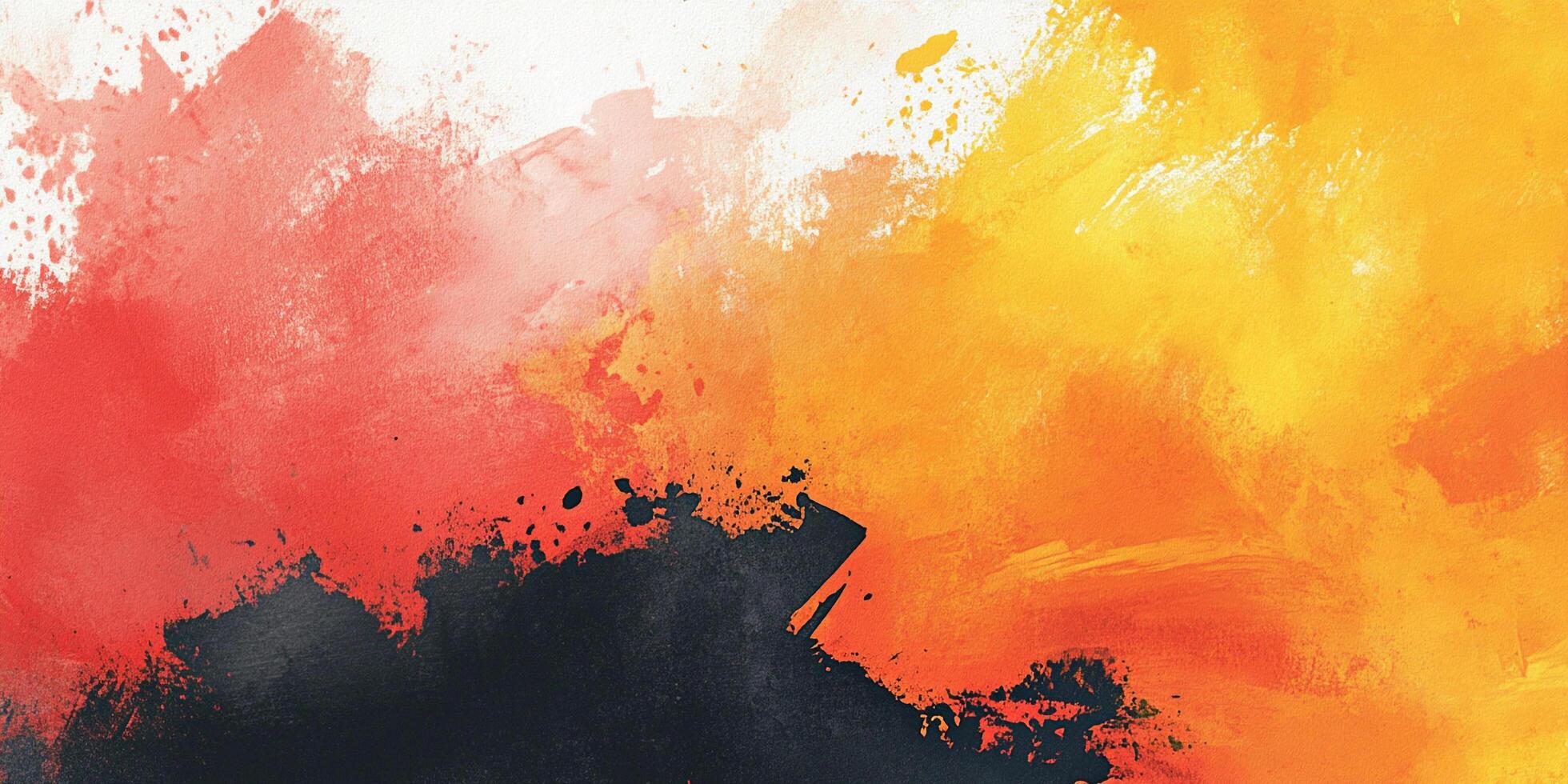 Vibrant strokes of red, yellow, and black paint collide on canvas, creating a bold and dynamic abstract expressionist composition. photo