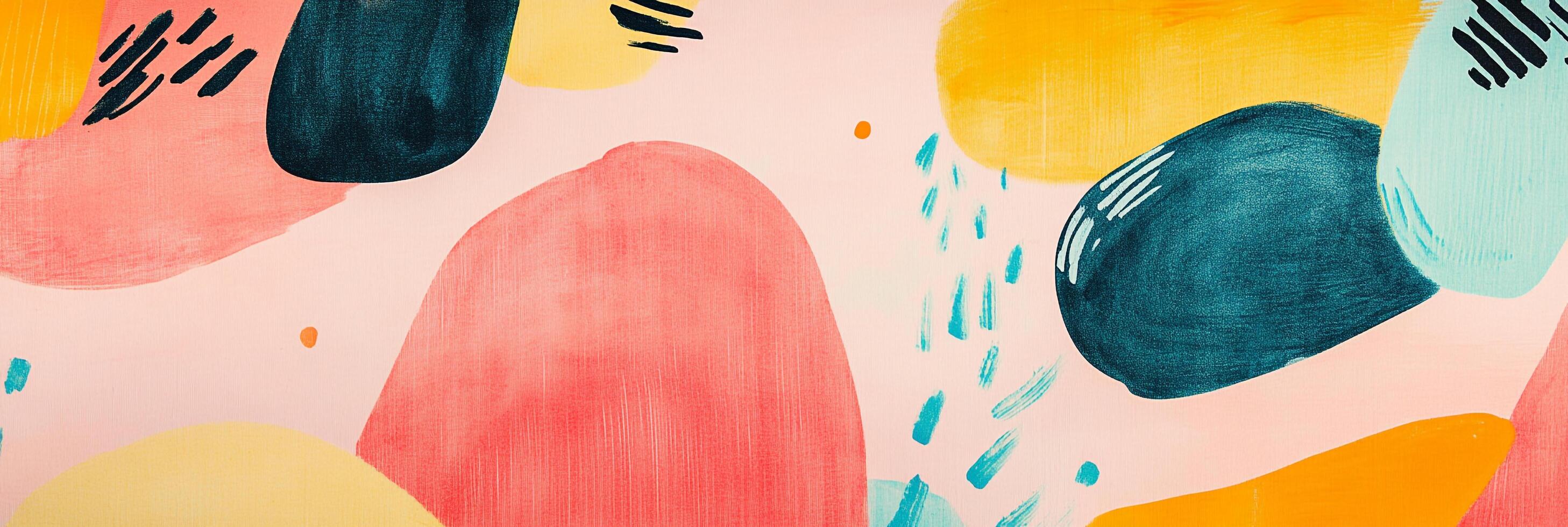 Colorful abstract painting featuring soft shapes and playful brushstrokes, creating a vibrant and modern artistic composition. photo