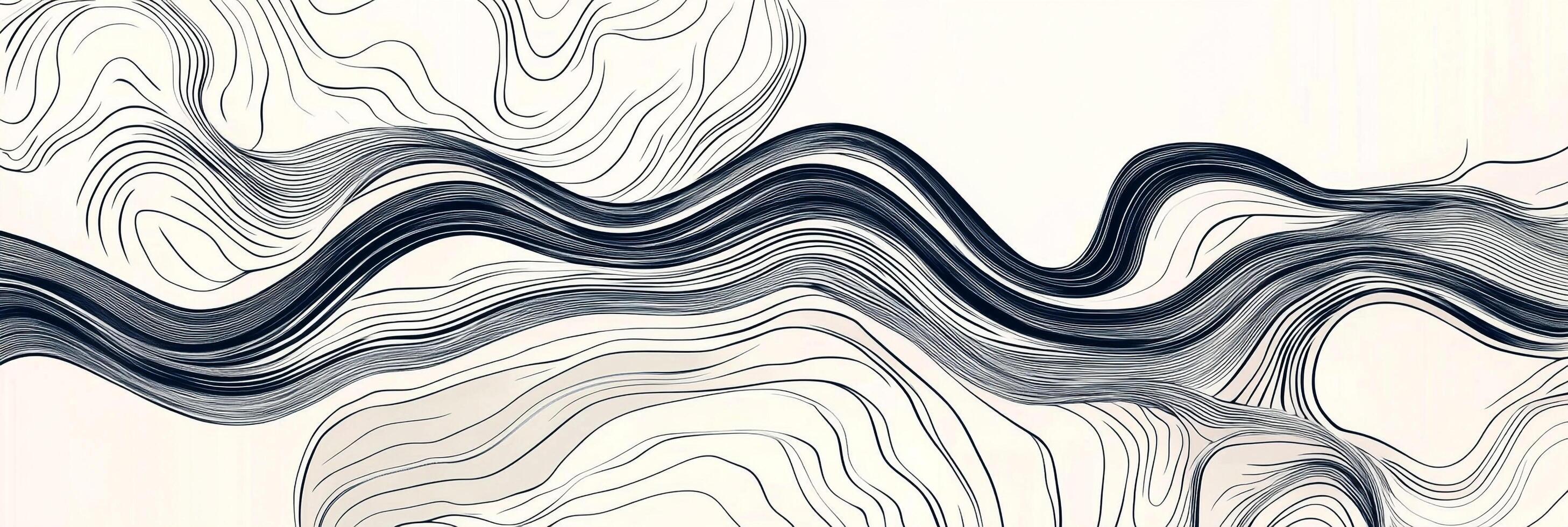 Abstract flowing line art evoking water, depth, movement, and minimalist beauty. A contemporary illustration for serene spaces. photo