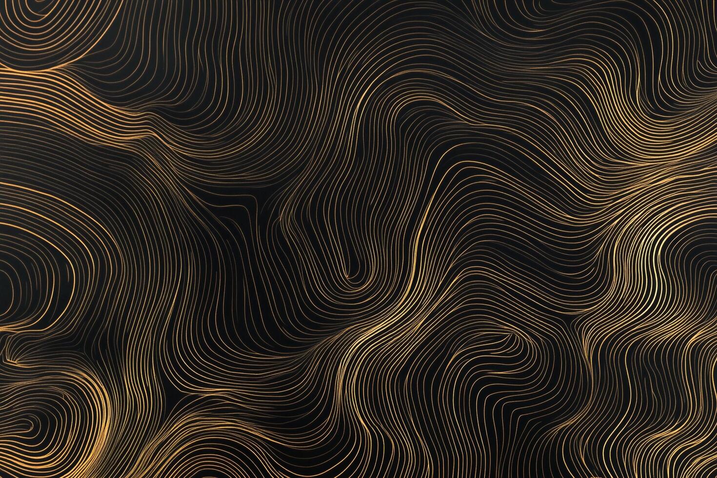 Striking abstract image features flowing, contoured lines in gold on a dark backdrop, creating a sophisticated and visually dynamic design. photo