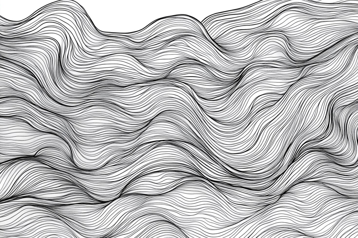 Abstract wave pattern artwork featuring numerous undulating lines creating a visually dynamic and fluid movement in monochrome style. photo