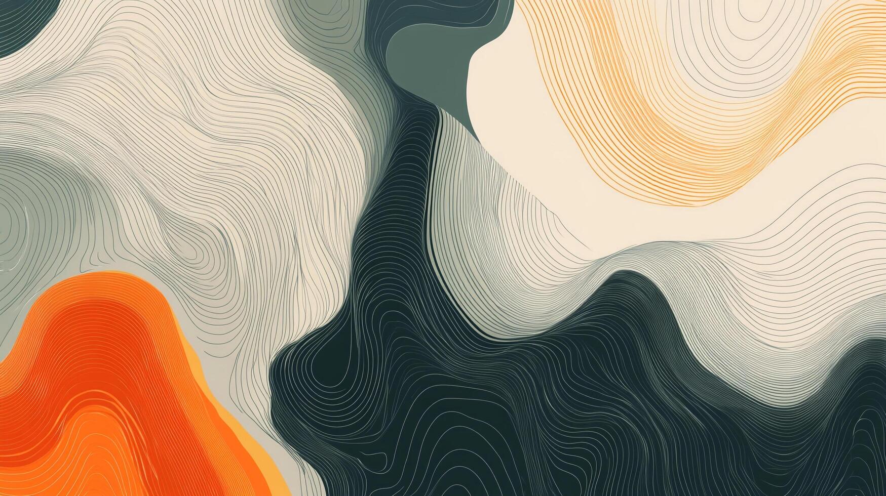 Abstract landscape with layered topographic lines creating depth and movement, using neutral and vibrant color blocking for a modern feel. photo