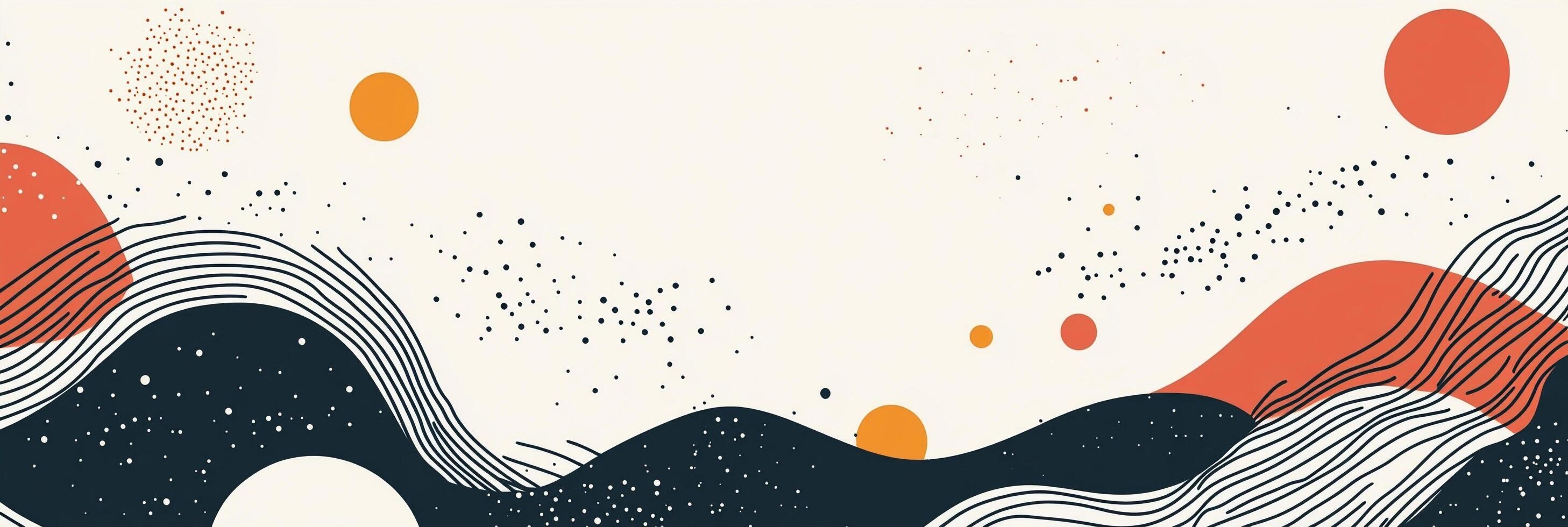 Abstract landscape with fluid shapes, combining organic curves and geometric elements in a minimalist aesthetic with contrasting colors. photo