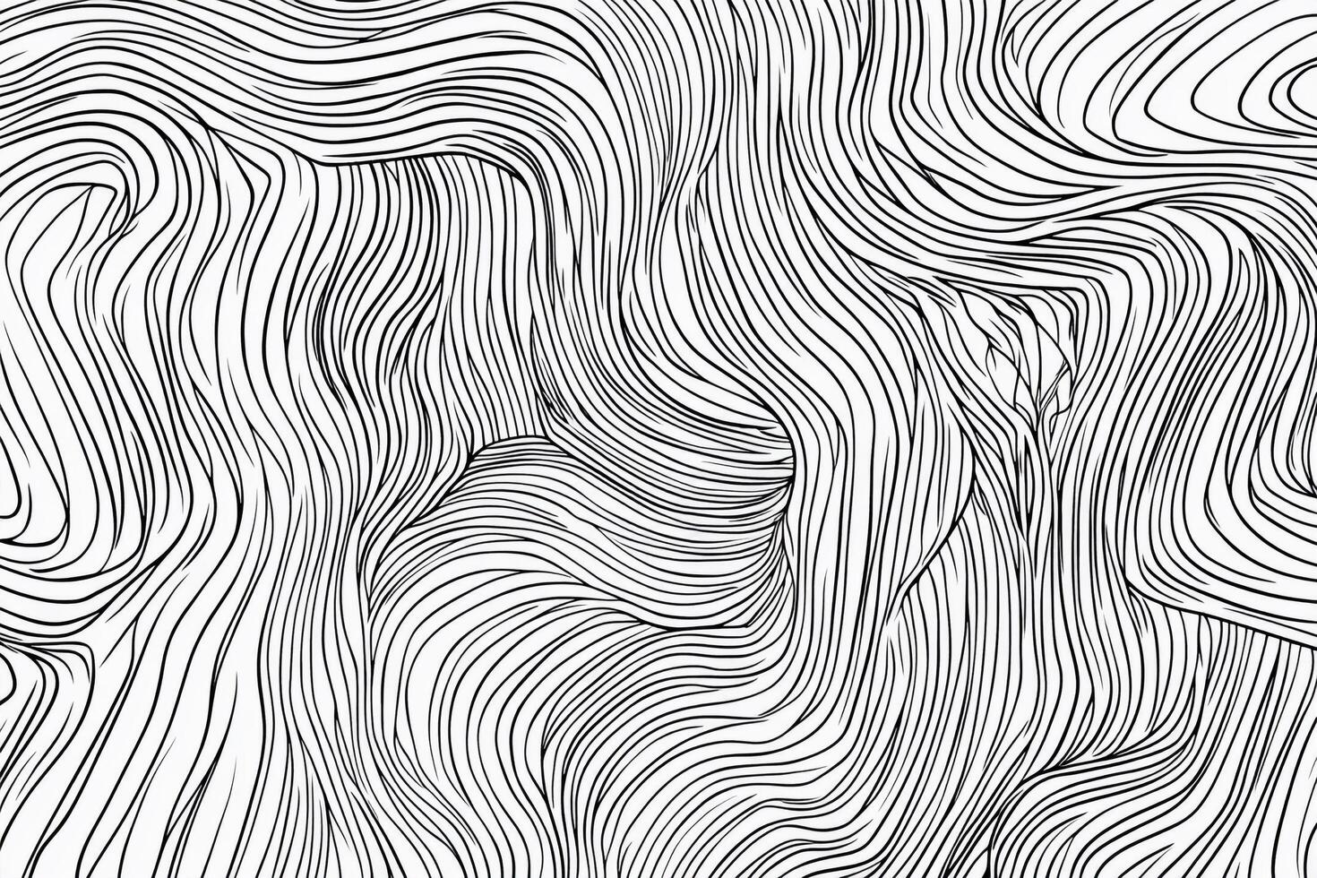 Black, curving, parallel lines create an abstract, flowing pattern against a white background. Evokes movement and organic forms. photo