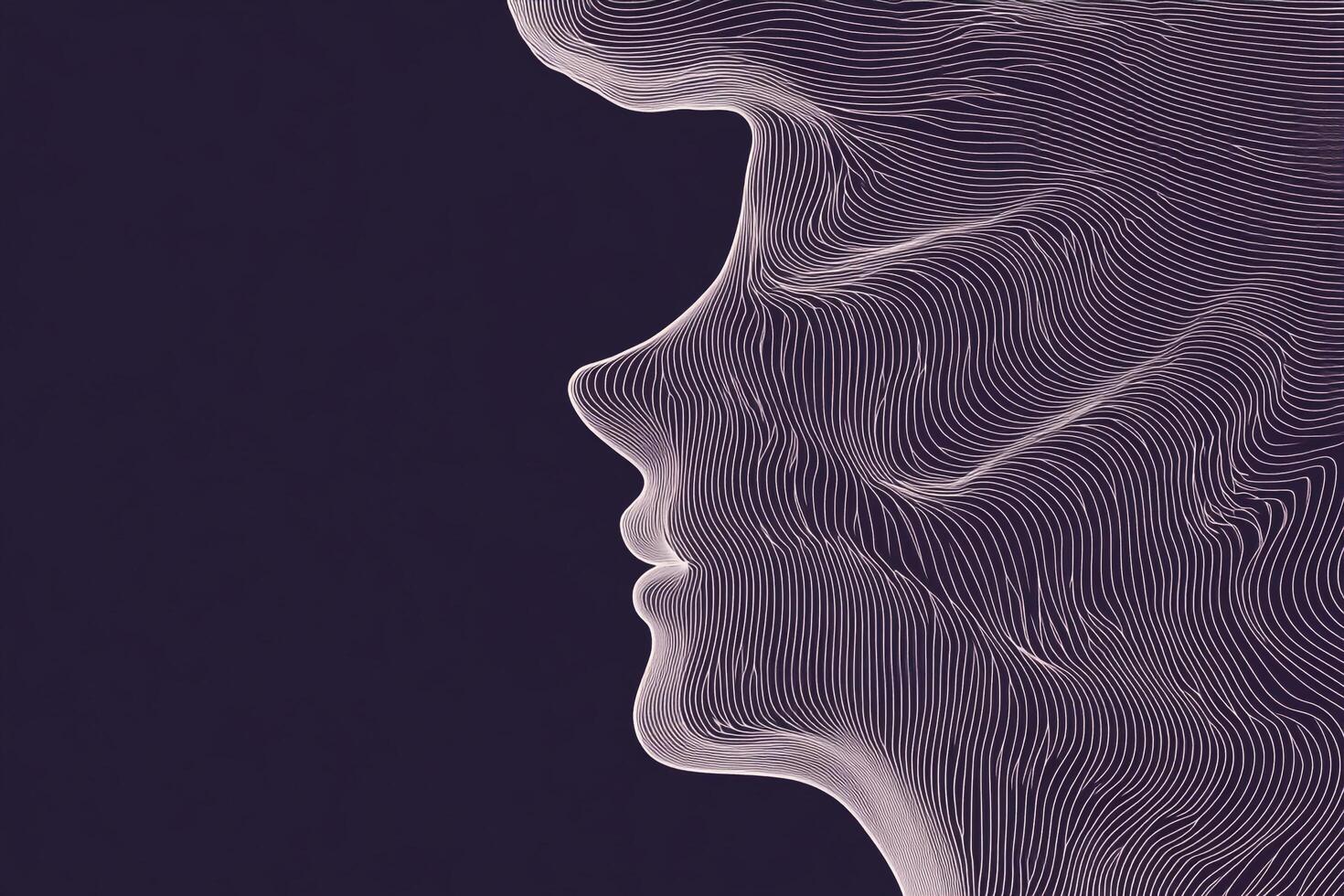 Abstract digital art features a side profile formed by flowing lines, set against a dark background, showcasing elegant contours. photo