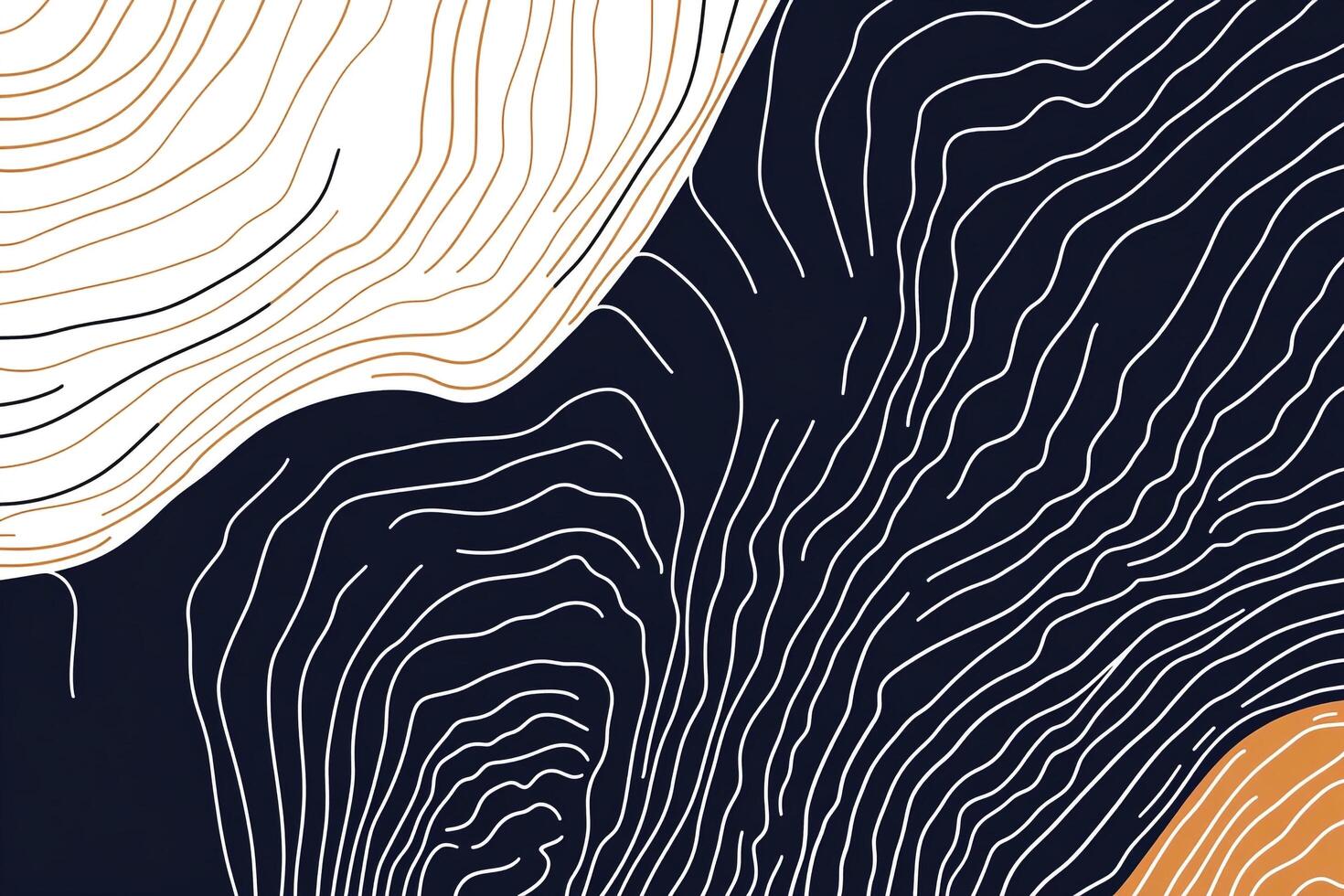 Abstract topographic map illustration with dark background, white lines, and subtle orange and tan accents. Simple and minimalist design. photo