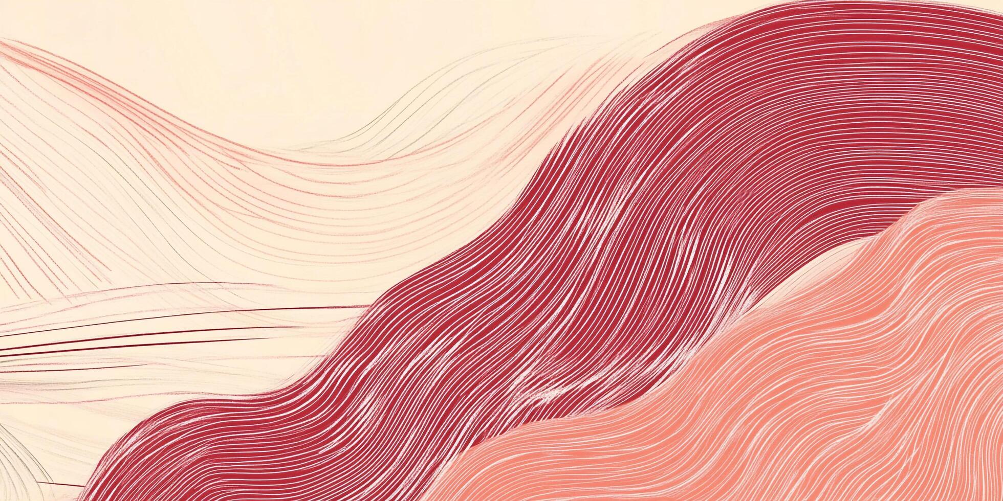Abstract waves illustration with delicate lines of red, pink, and beige create a fluid, organic composition. photo