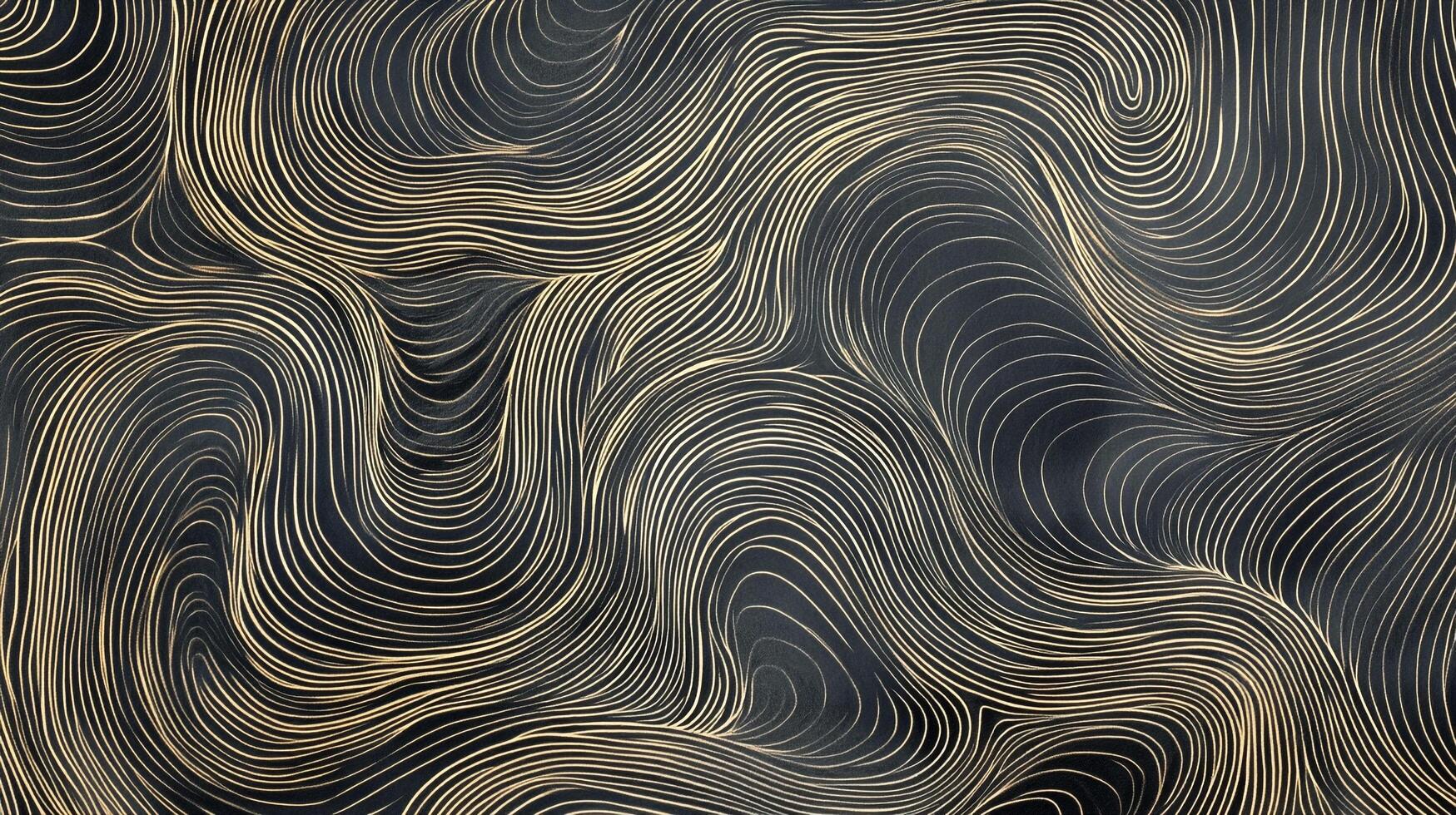 Abstract golden lines create a mesmerizing topographic pattern against a black background, perfect for modern wall art or design applications. photo