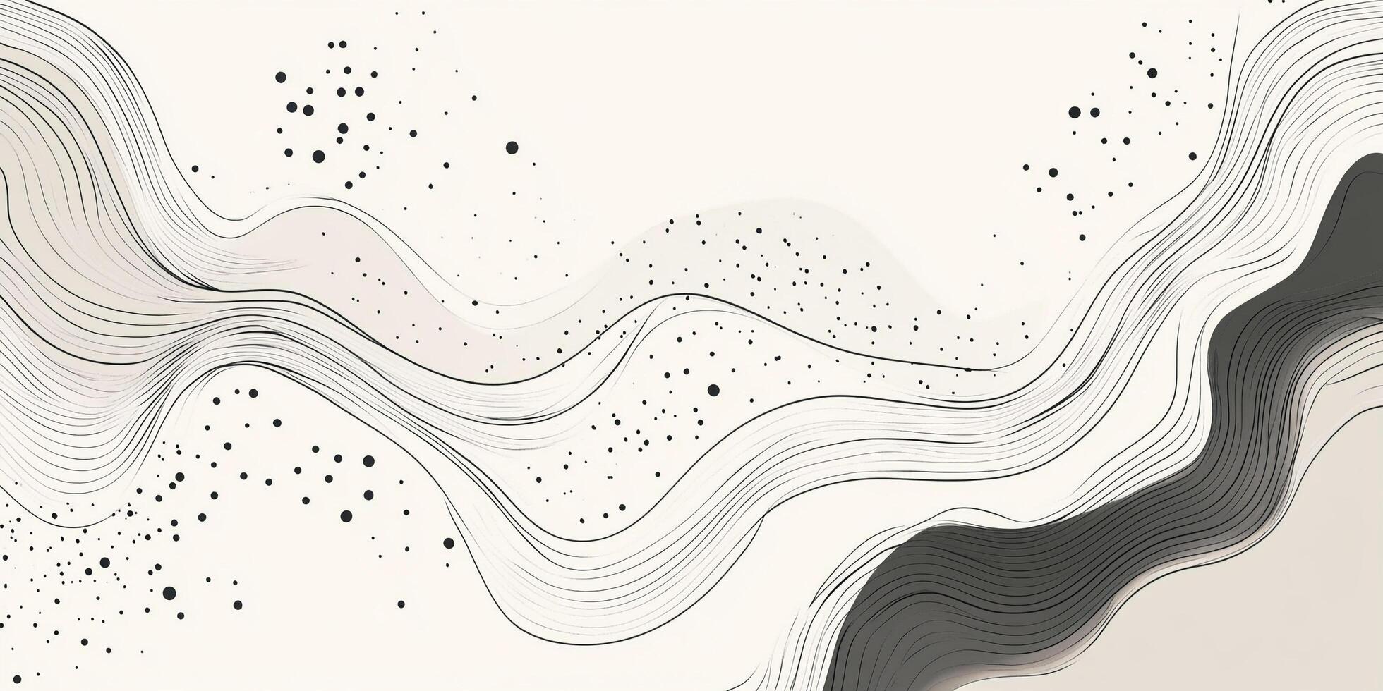 Abstract wavy lines and scattered dot pattern evoke a sense of motion, flow, and natural harmony. The gentle curves create soothing design. photo