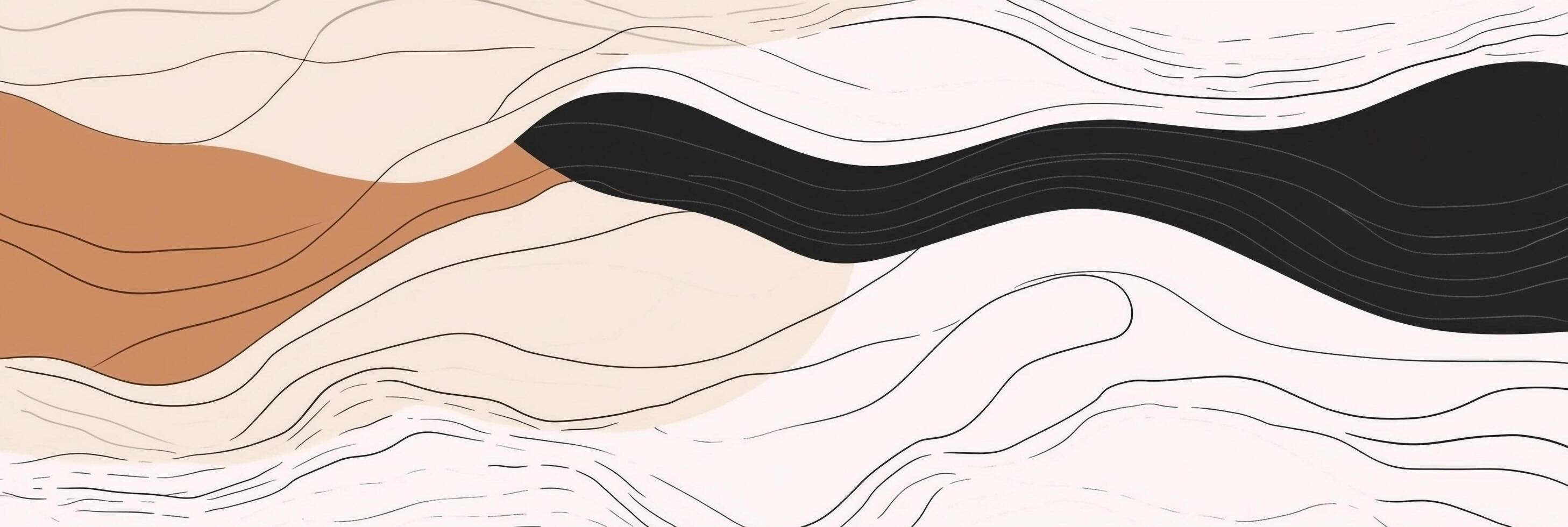 Abstract landscape features flowing shapes in neutral tones. A modern design with flowing lines creates a sense of movement and calmness. photo