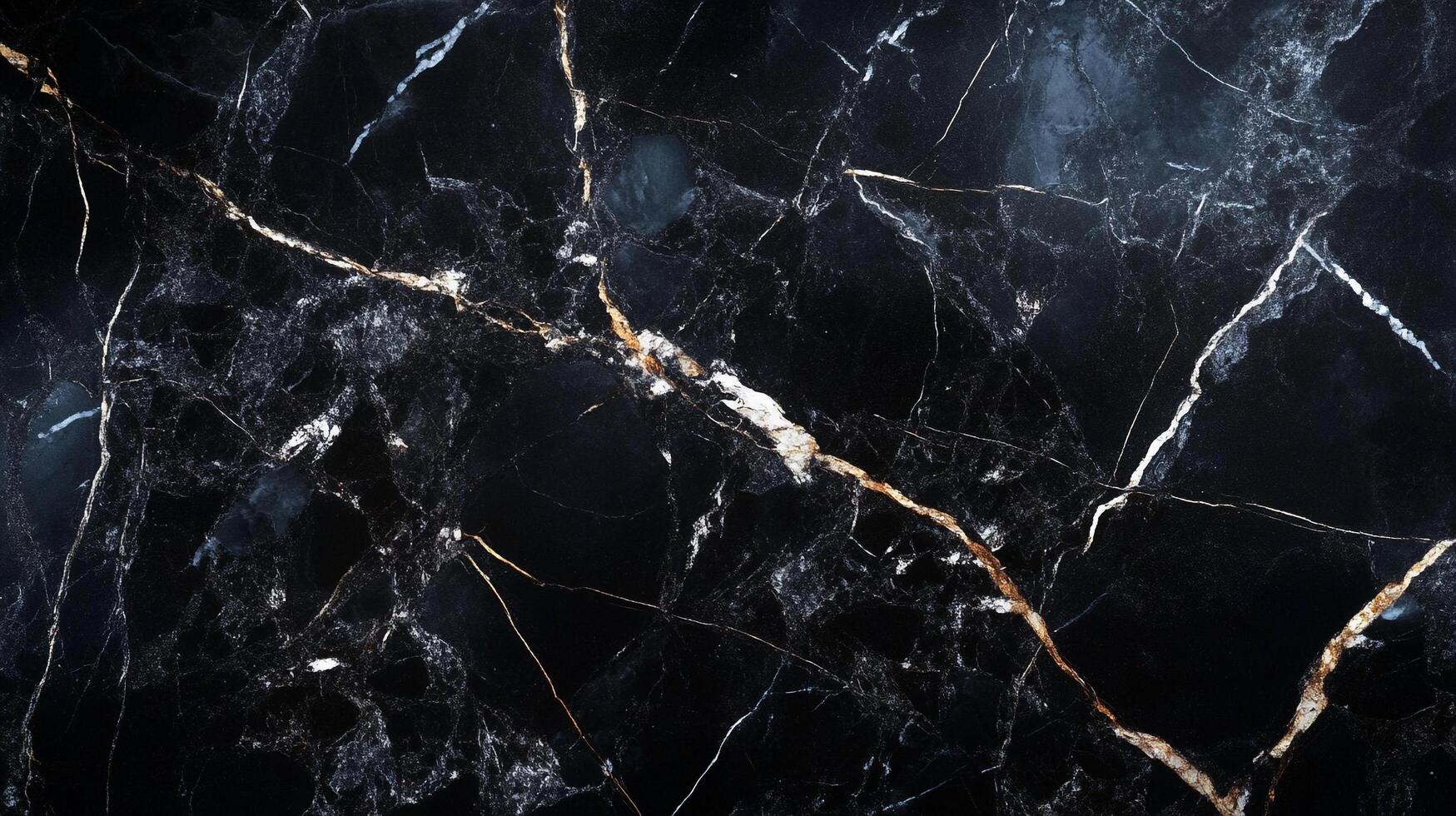 Striking black stone texture with swirling, dynamic patterns of white and gold veining. Luxurious abstract design background. photo