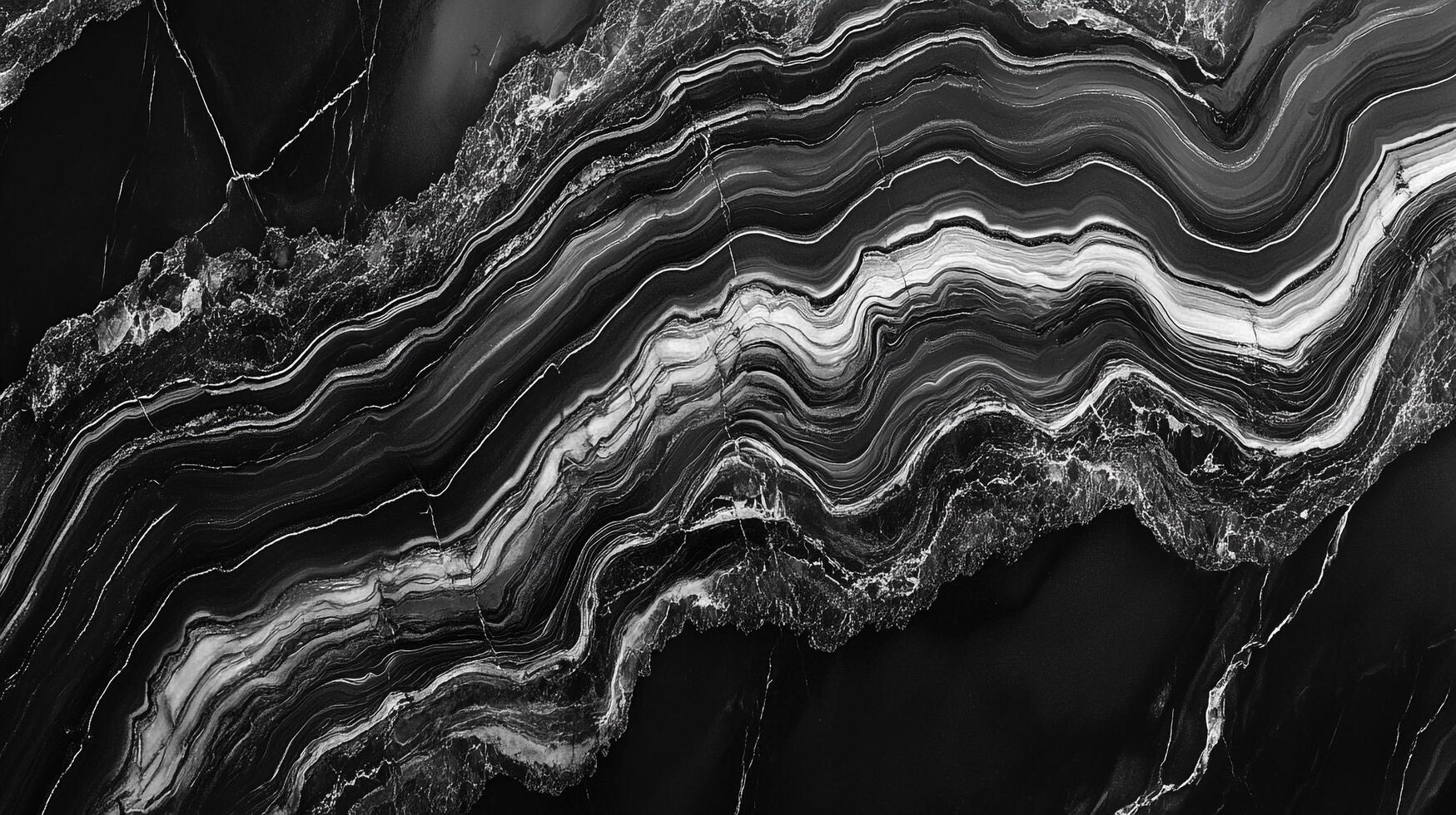 Monochrome waves cascade across a mineral surface, revealing layers of sediment transformed by time and pressure into a timeless spectacle. photo