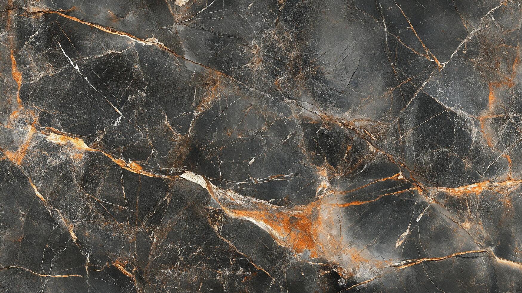 Dramatic grey stone slab with golden veining creating a complex web of natural cracks and fissures on its surface. photo