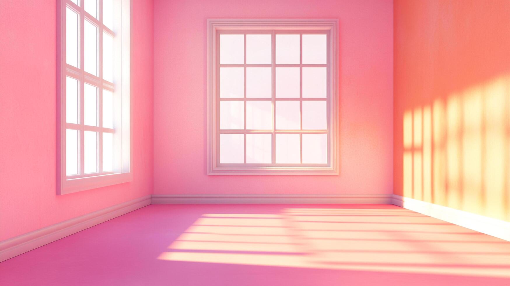 A pink monochromatic room with two windows creates a serene and minimalist atmosphere, inviting contemplation and calmness. photo