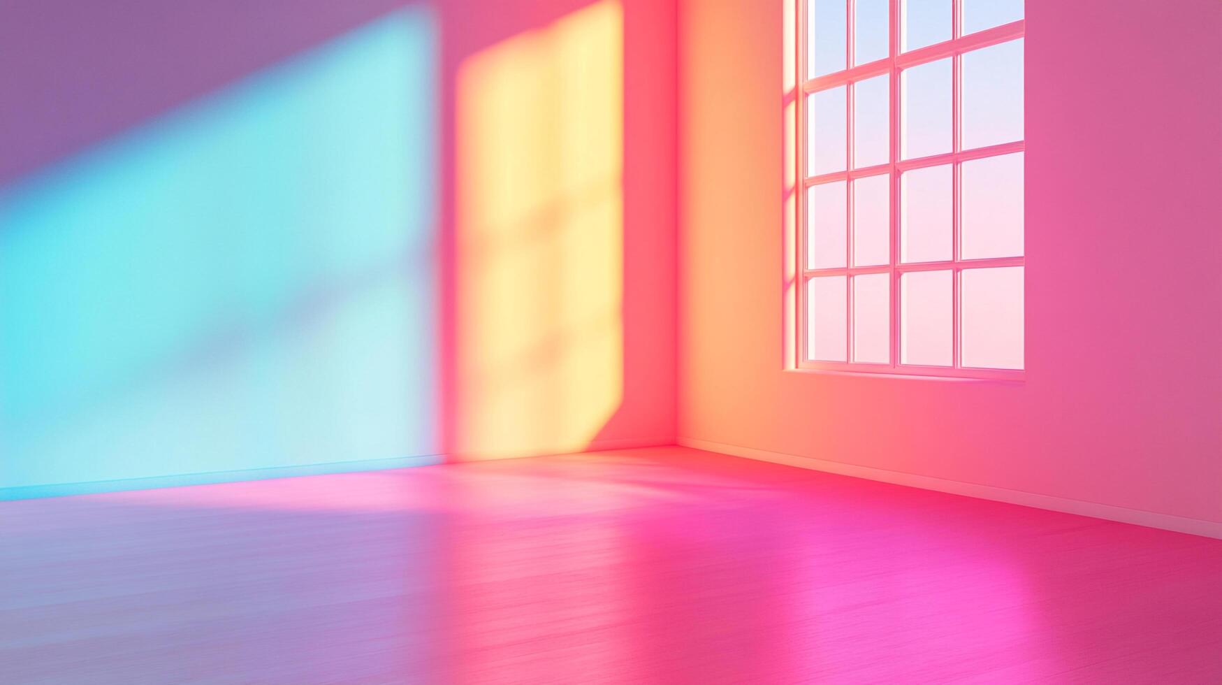Vibrant room filled with playful light casting shadows on walls, creating a whimsical and captivating atmosphere. photo