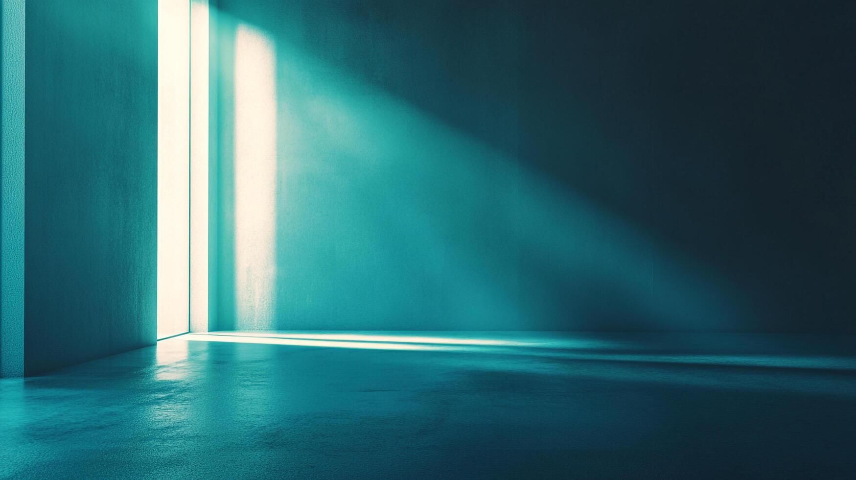 Light streams into a room, creating stark contrasts and highlighting the textures of the wall and floor. Minimalist, atmospheric. photo