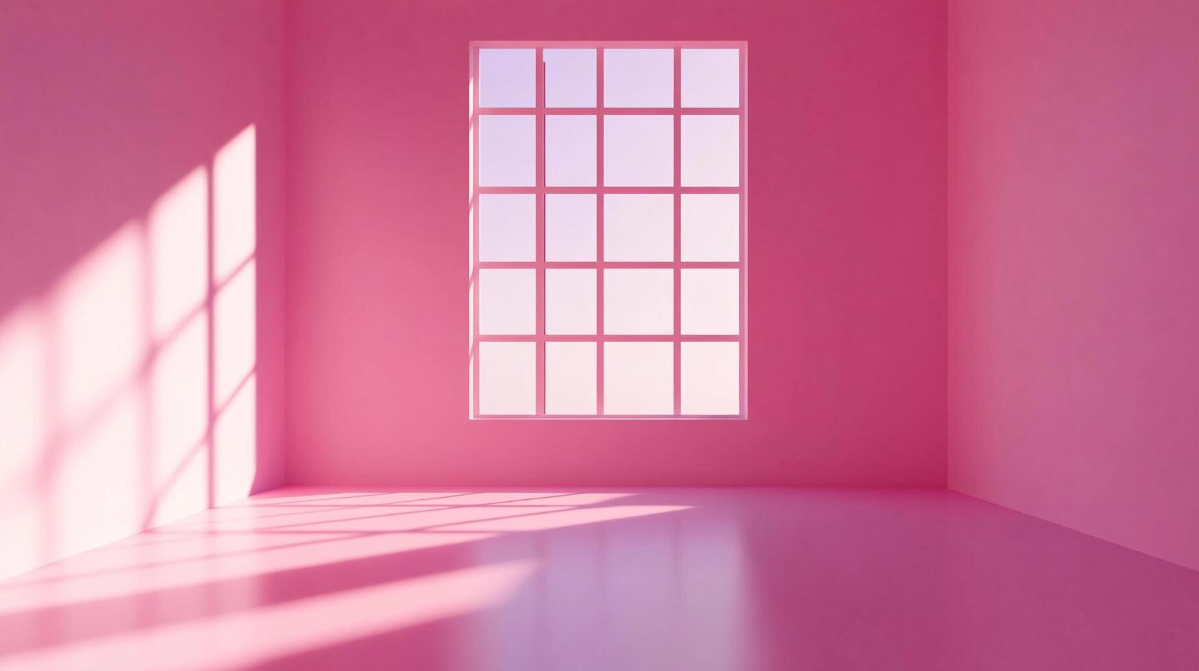A minimalist pink room with a window casting light, creating shadows and an ethereal, calming atmosphere. Simple design in gentle hues. photo
