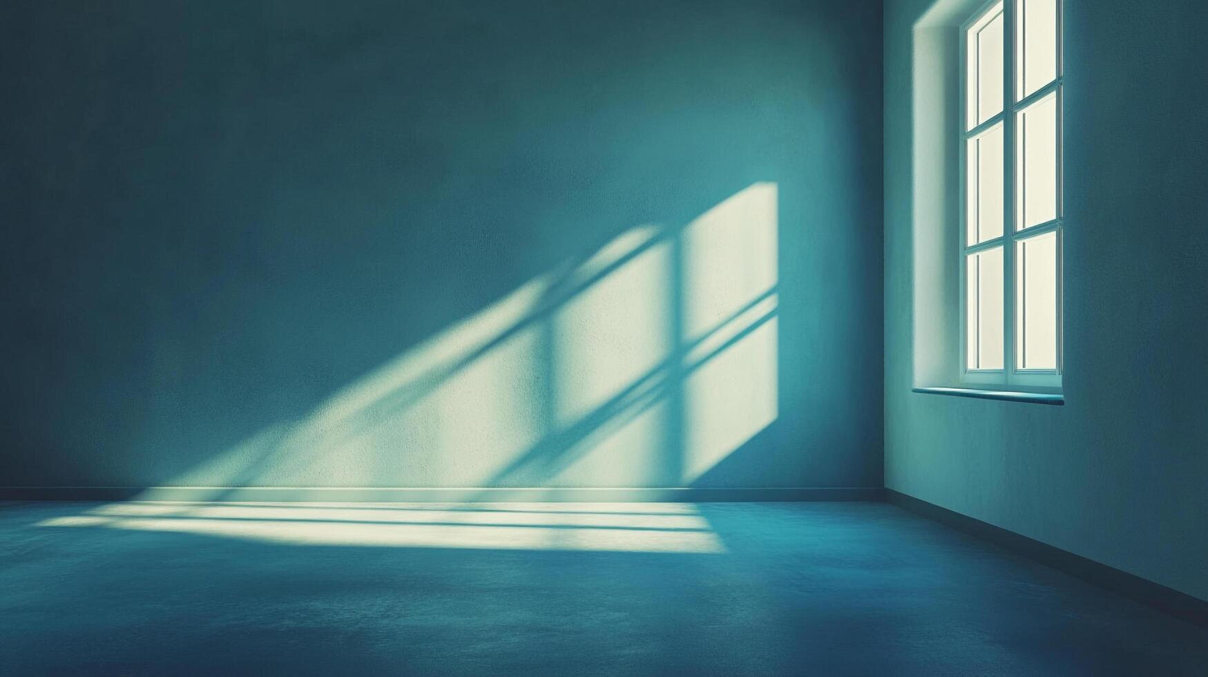 A beam of light illuminates an empty room, casting interesting shadows and textures on the wall and floor. Tranquil and calming. photo