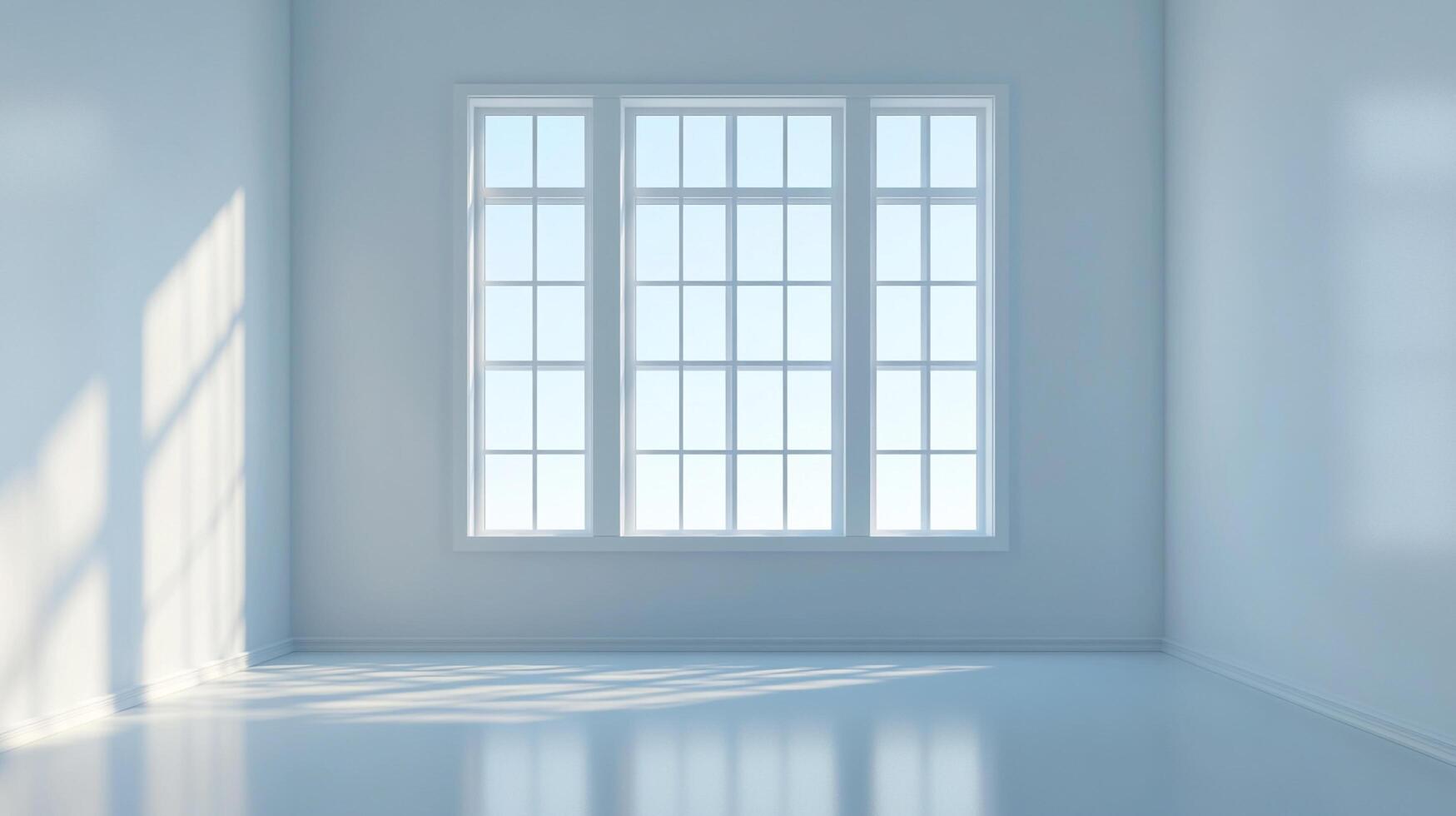 Bright room filled with daylight streaming through the windows. Fresh, clean, and minimalist interior with a serene atmosphere. photo