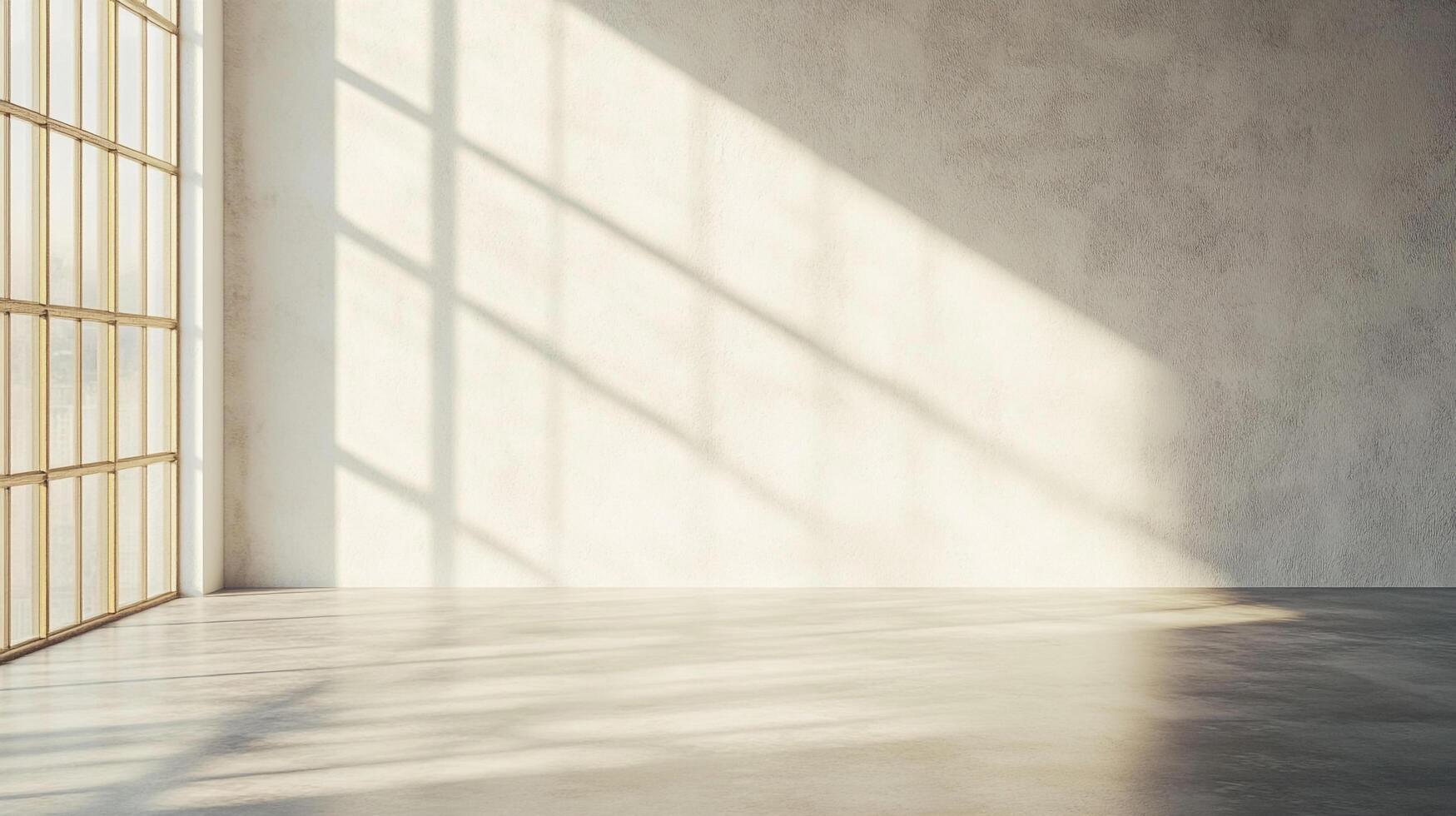 Bright, sun-drenched interior space showcasing architectural simplicity and natural light creating a serene, minimalist ambiance. photo