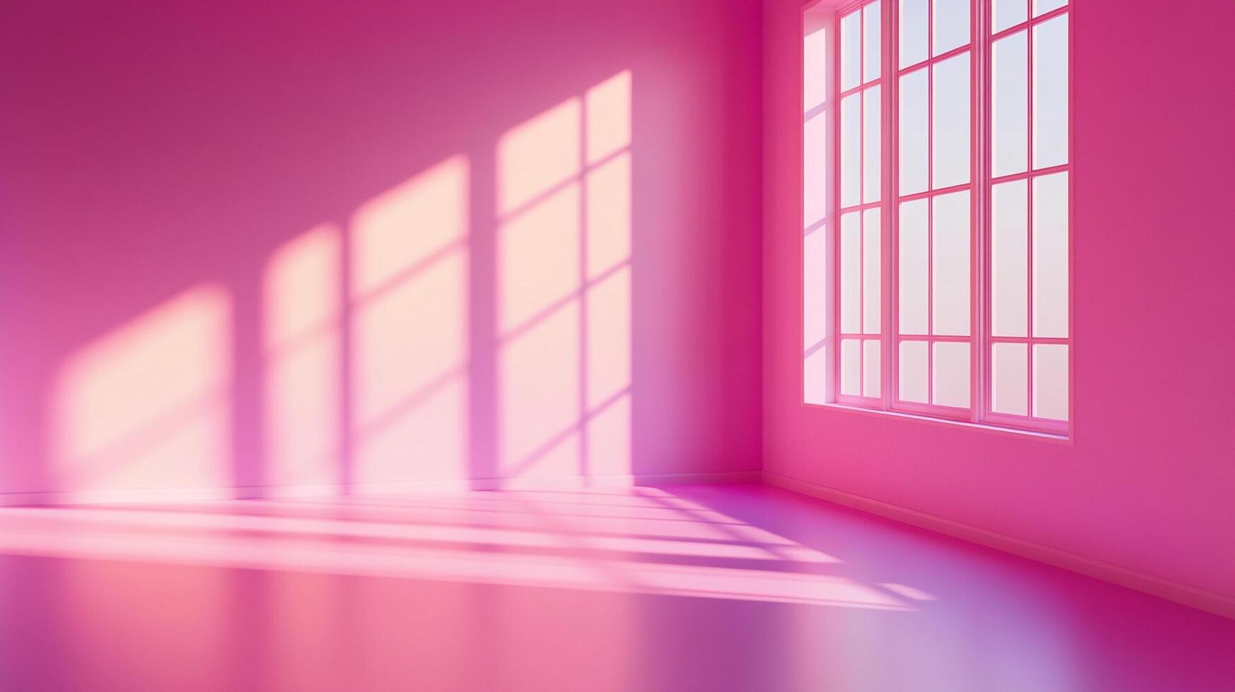 Pink room flooded with light. Geometric shadows dance across the walls, creating a modern and visually striking interior scene. photo