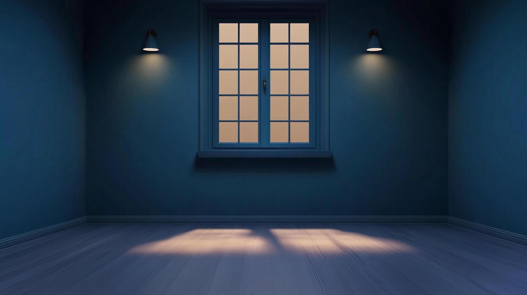 A serene, vacant space filled with soft natural light streaming through a multi-paned window. The simple architecture creates calm and tranquility. photo