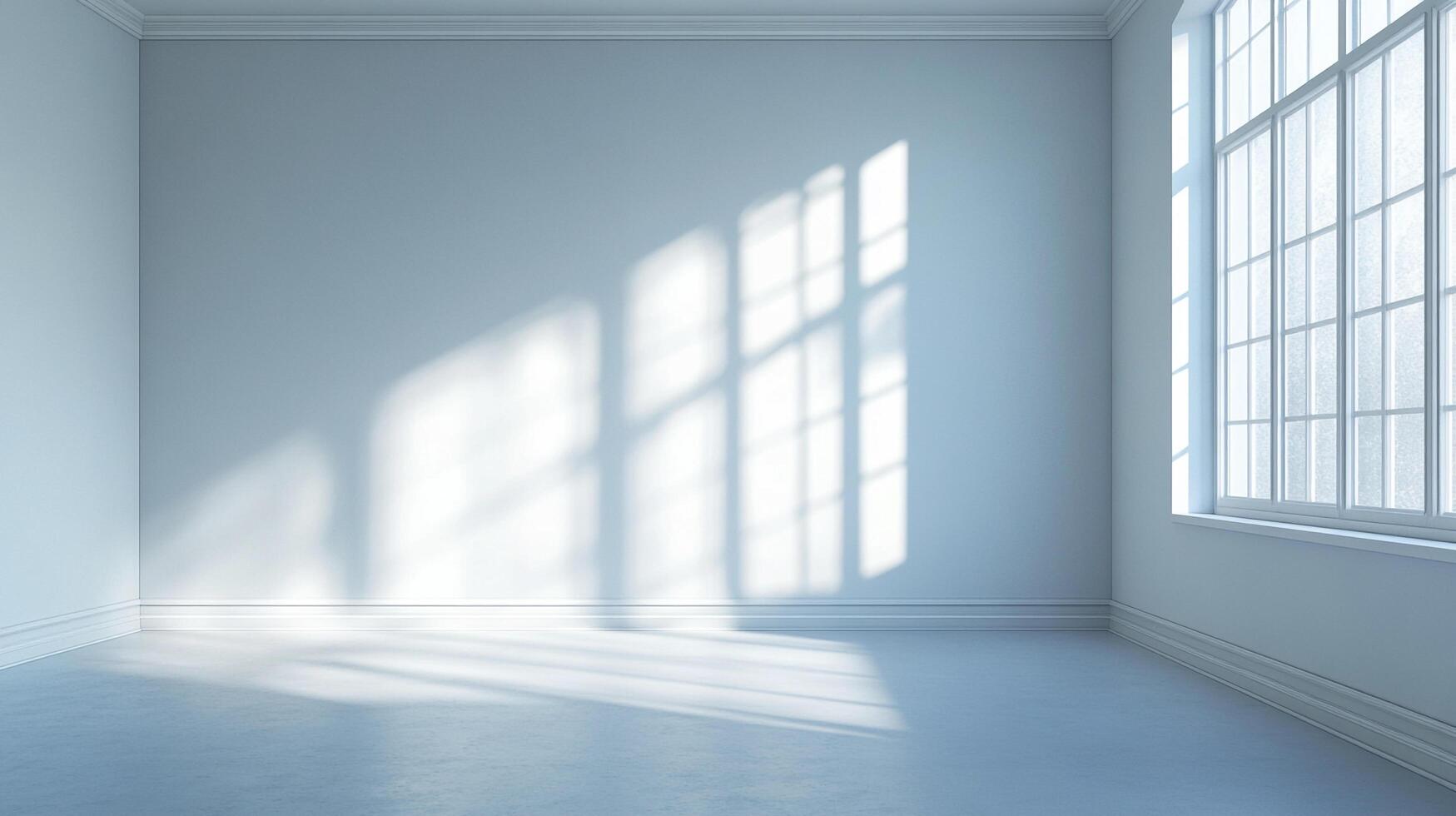 An empty room with white walls, baseboards, and a large window, capturing a sense of brightness and space, ideal for showcasing an interior. photo