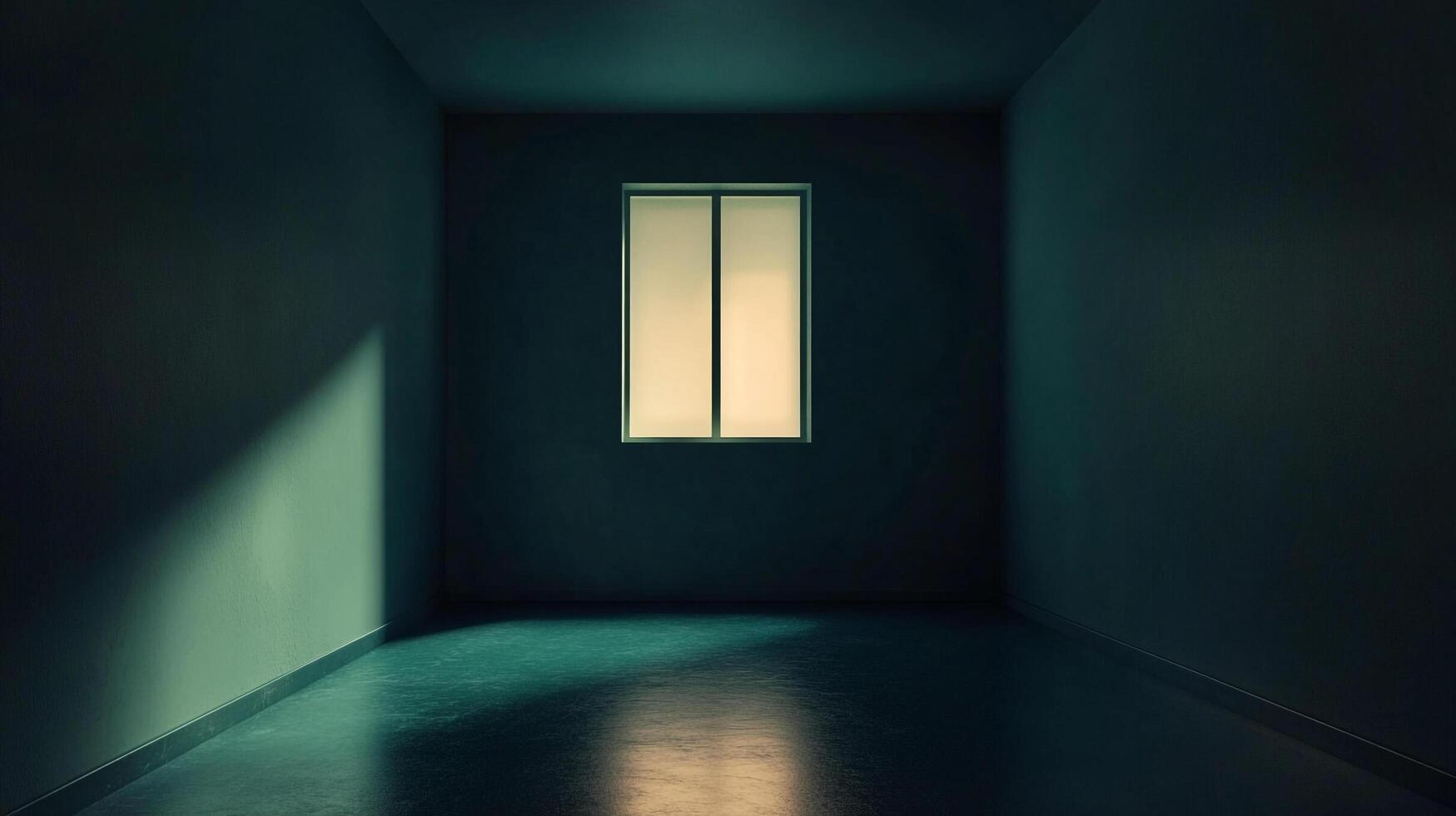 A minimalist, atmospheric image of an empty room with a window, bathed in a cool, muted light, creating a sense of quiet solitude. photo
