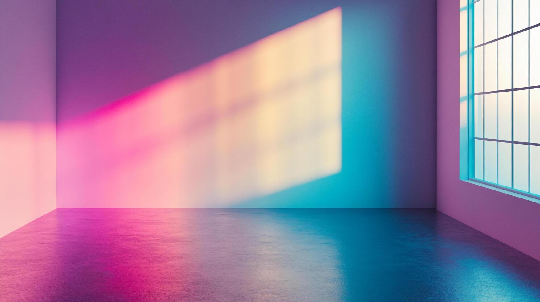 A room is bathed in soft, colorful light that streams in through a nearby window, creating unique reflections and shadows. photo