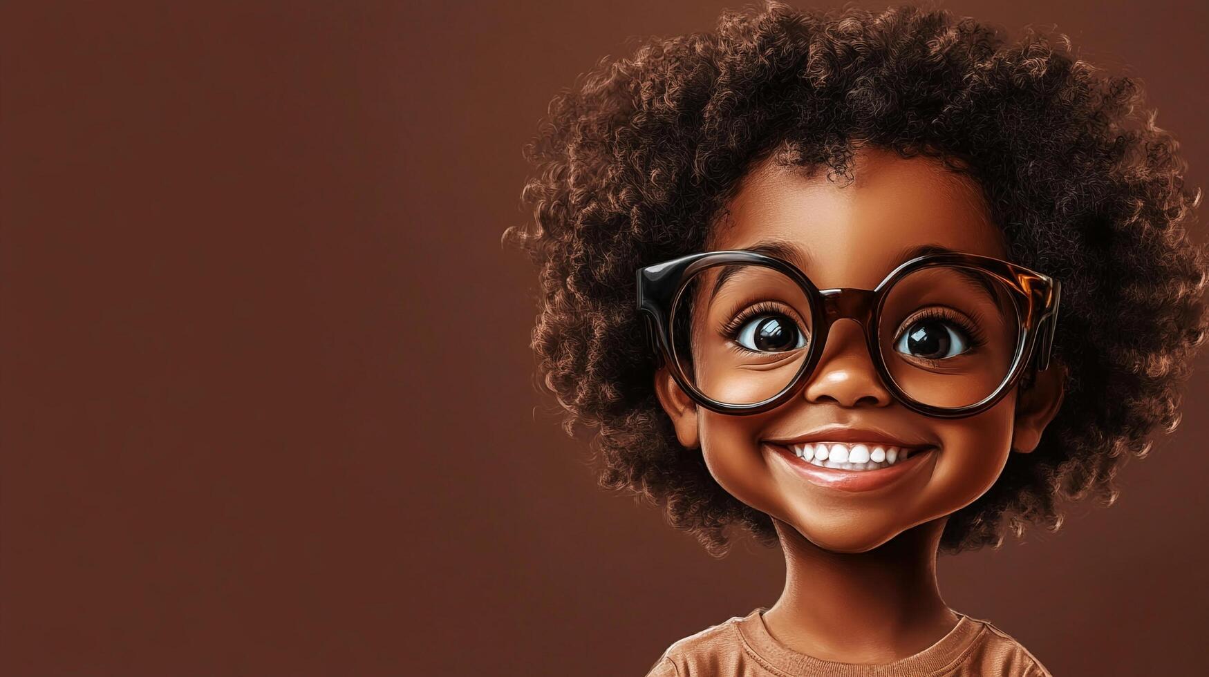 Smiling young child with glasses, full of joy and innocence, showcasing youthful optimism against a neutral backdrop. photo