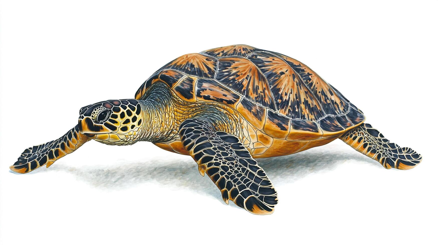 Detailed illustration of a sea turtle featuring unique patterns, creating a captivating depiction of marine life. photo
