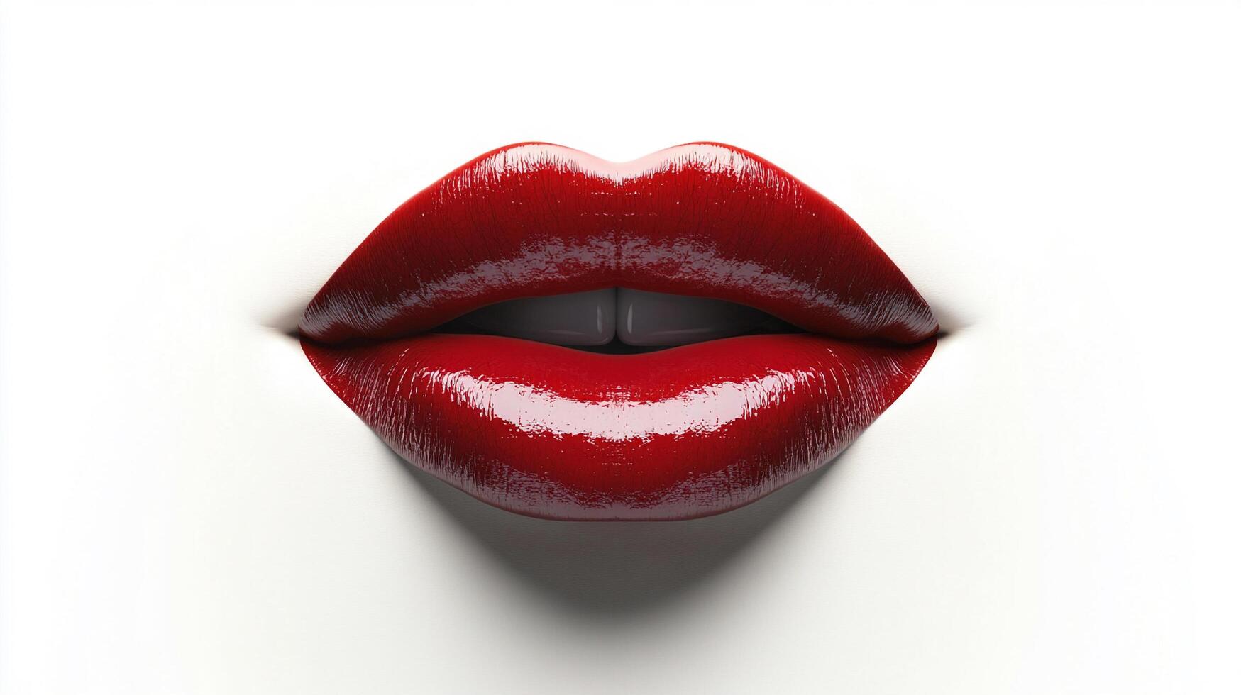 Close-up of vibrant red lips, glossy and full. Isolated on a stark white background, the lips are a focal point of beauty and allure. photo