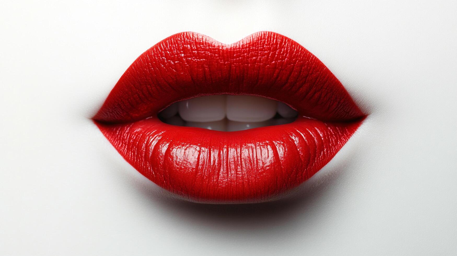 Close-up of luscious red lips, showcasing vibrant color and perfect skin. A statement of beauty, confidence, and allure on white background. photo