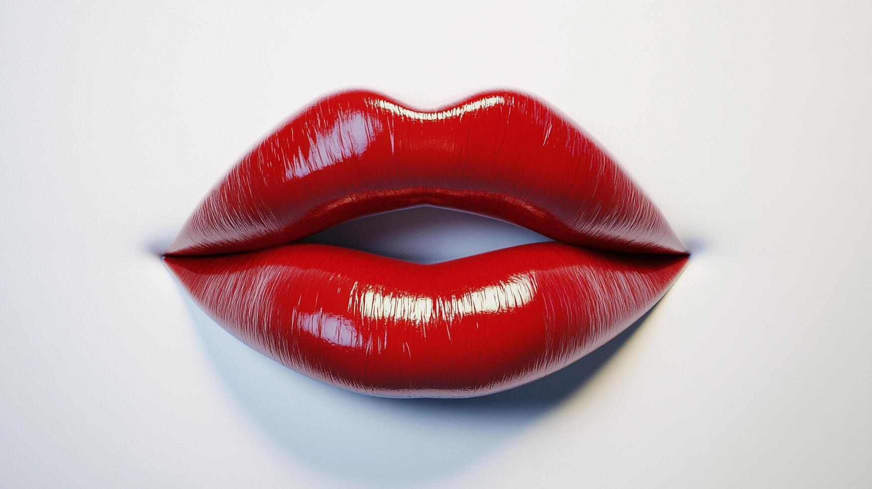 Close-up of glossy, red lips set against a stark white background, capturing a sense of elegance and seduction with their vivid color. photo