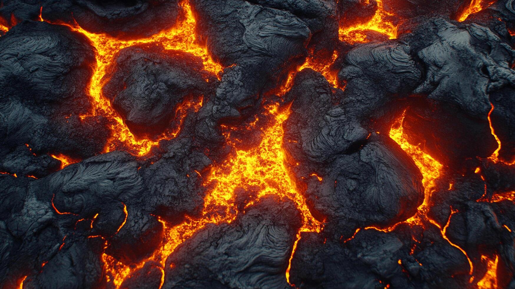 Molten earth. Extreme temperatures create this stunning volcanic scene with orange lava flowing between the black volcanic rock formations. photo