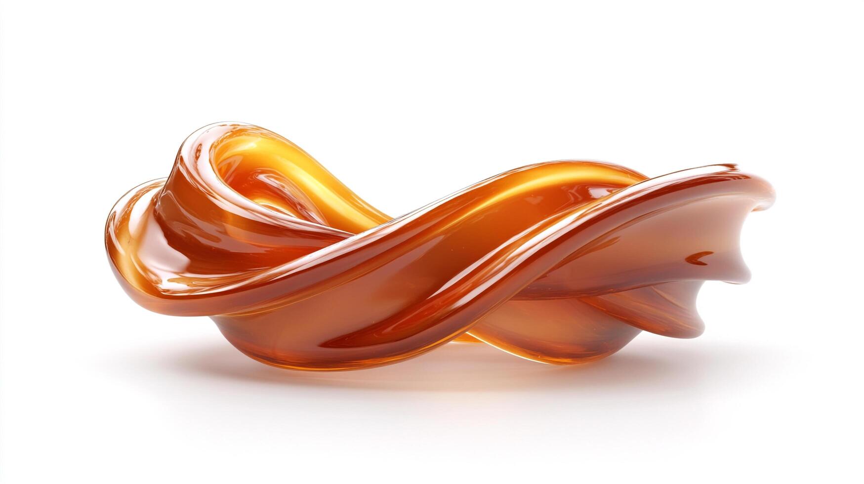 Abstract wave sculpture with amber hues, a fusion of form and color creating a captivating visual harmony on white background. photo