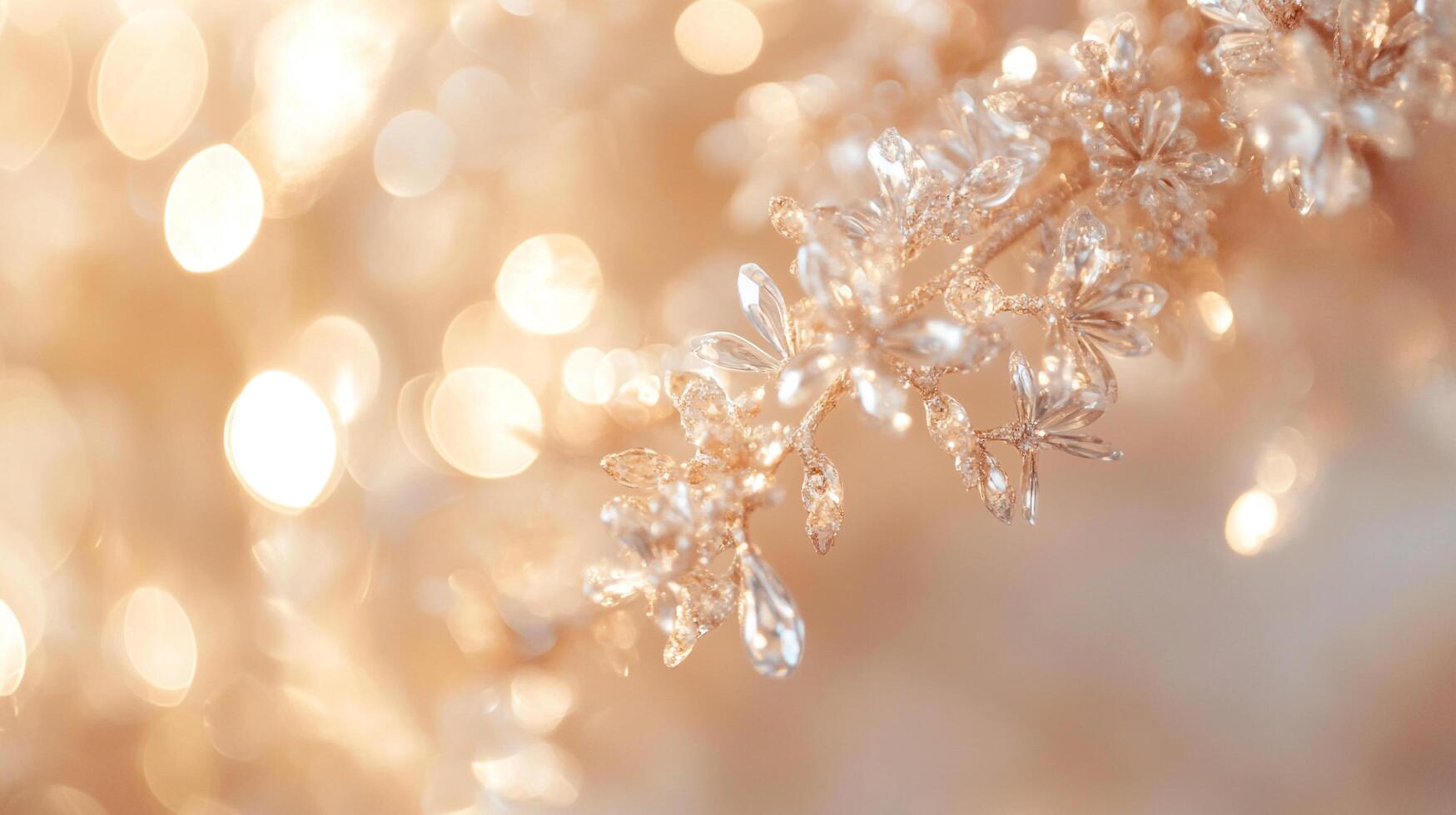 Close-up view showcasing the intricate design of a crystal hairpiece, exuding elegance and timeless beauty in a delicate warm light setting. photo