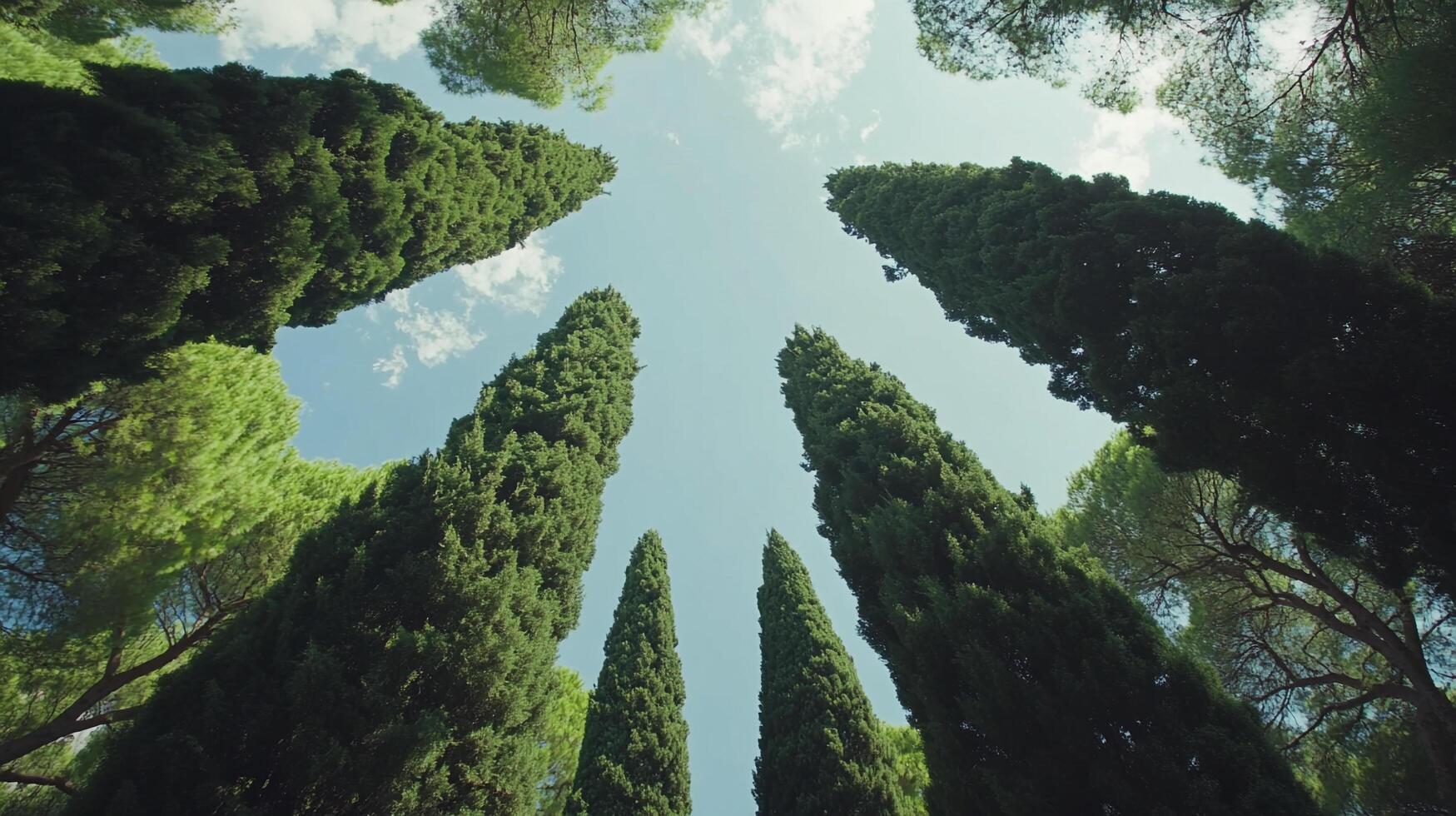 Towering trees reach for the sky, creating a stunning natural canopy. A peaceful scene of nature's beauty, lush green foliage. photo