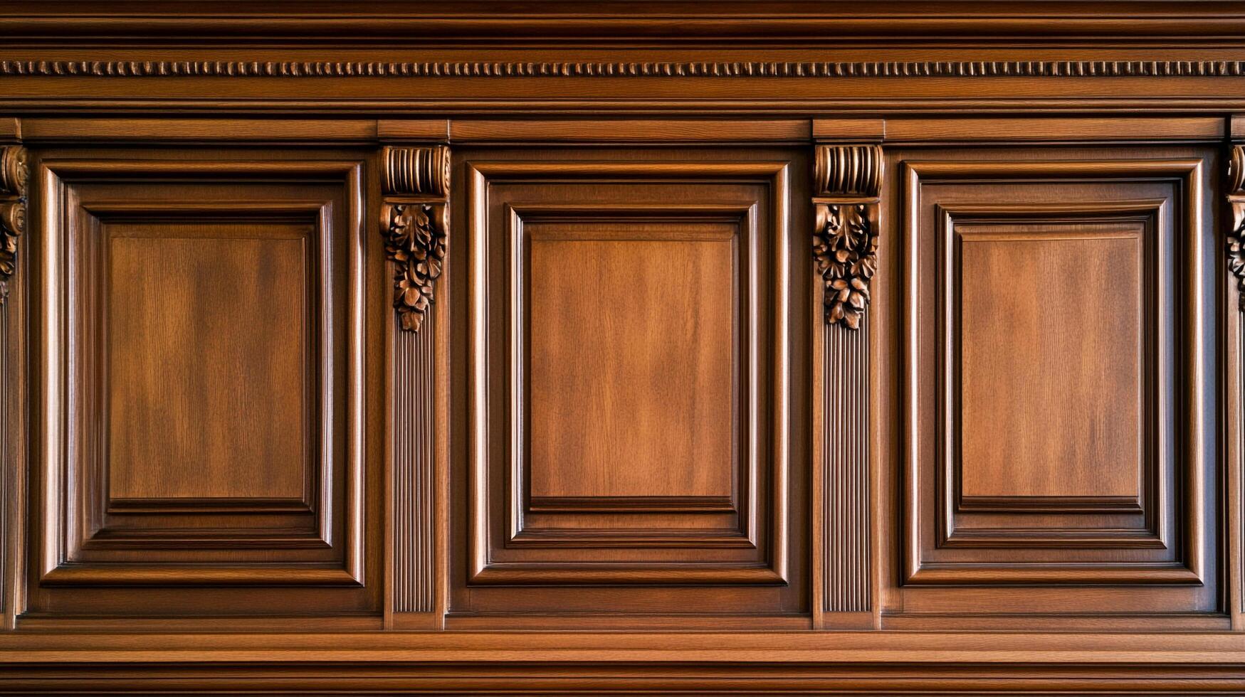 Exquisite craftsmanship in wood paneling. Classic elegance and attention to detail evident in every carved feature of the paneling. photo