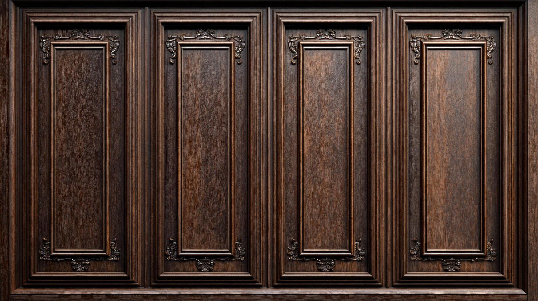 Exquisite wooden panels showcasing ornate carvings and rich textures, creating a sophisticated and classic backdrop for design projects. photo