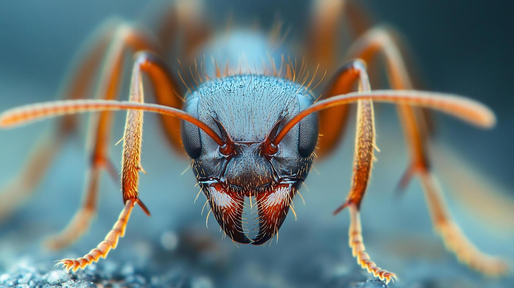 Detailed close-up of an ant. This macro photograph showcases the ant's fascinating features, highlighting its structure and texture. photo