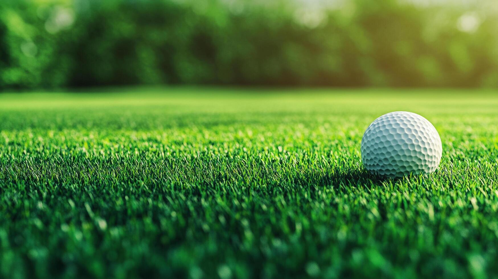 A golf ball rests on a green course, illuminated by sunlight, ready for the next swing in a game of skill and precision. photo