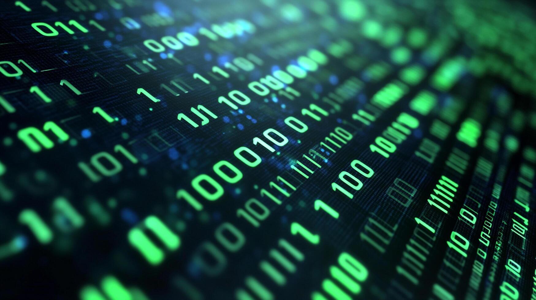 Abstract digital display of binary code in shades of green, symbolizing technology, data processing, and the digital world. photo