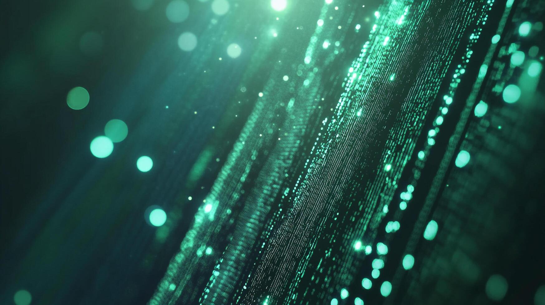 Abstract green data stream with bright light points. A tech-forward representation of digital information and technological advancement. photo